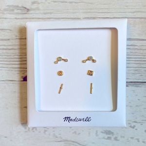 NEW Madewell Gold Tone Earring Set 3 Pair Bar Stud Crystal Constellation